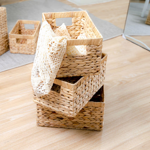 M4DECOR basket on pantry shelf keeping groceries organized