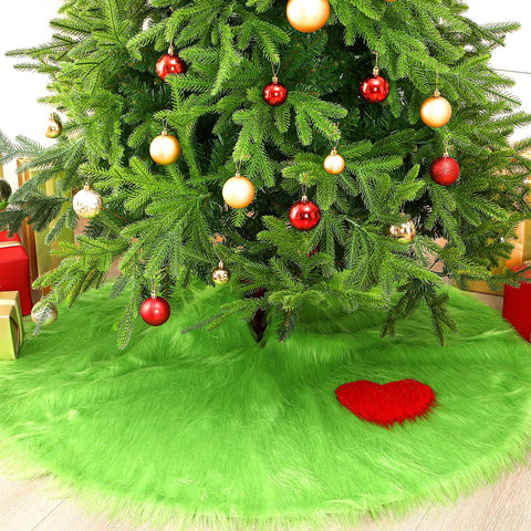 Maasechs front view tree skirt showing full lime green color and round shape for festive display