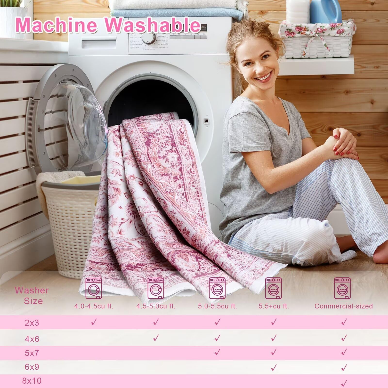 Macgace rug in a washing machine showing machine-washable convenience