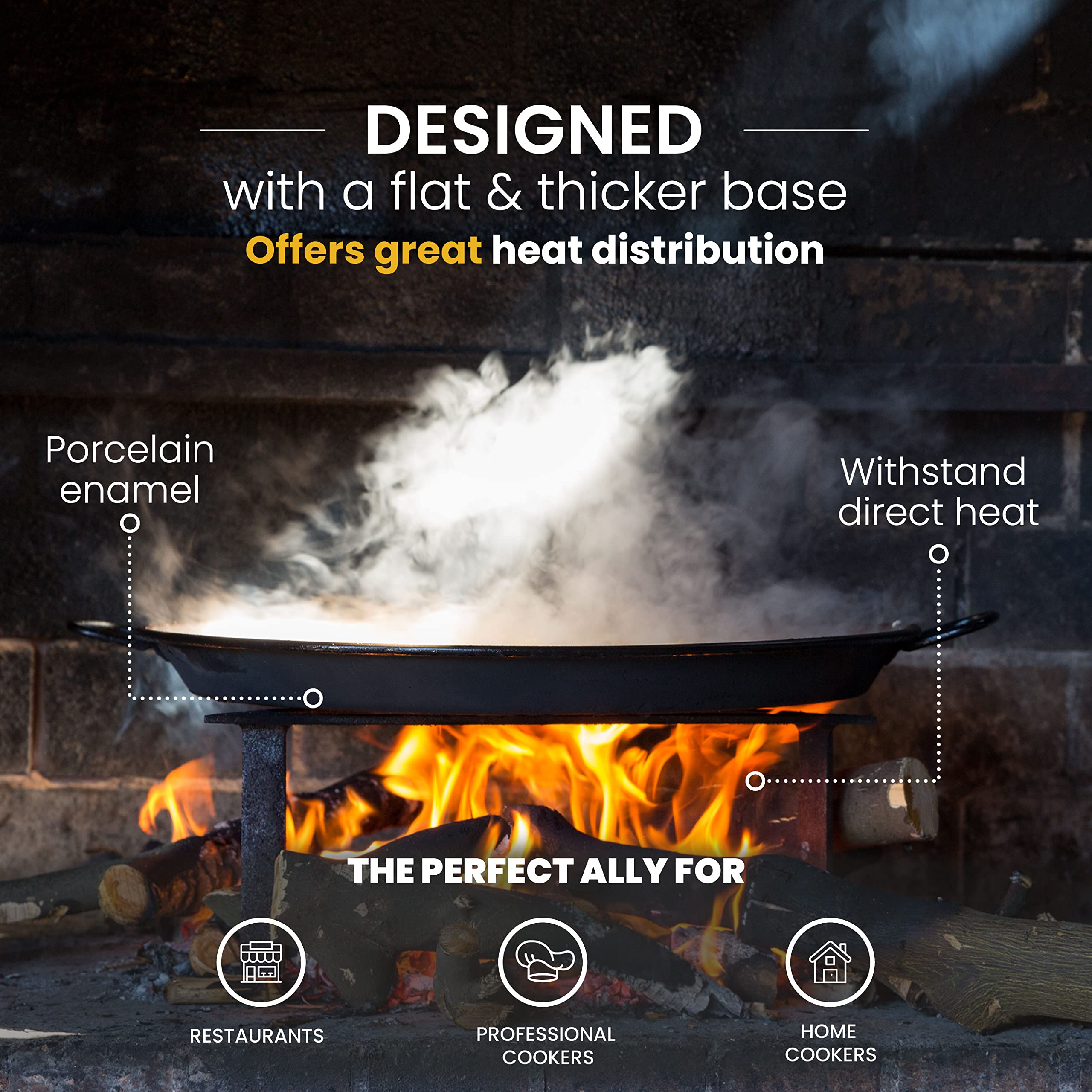Machika paella pan on stovetop delivering even heat for perfect rice