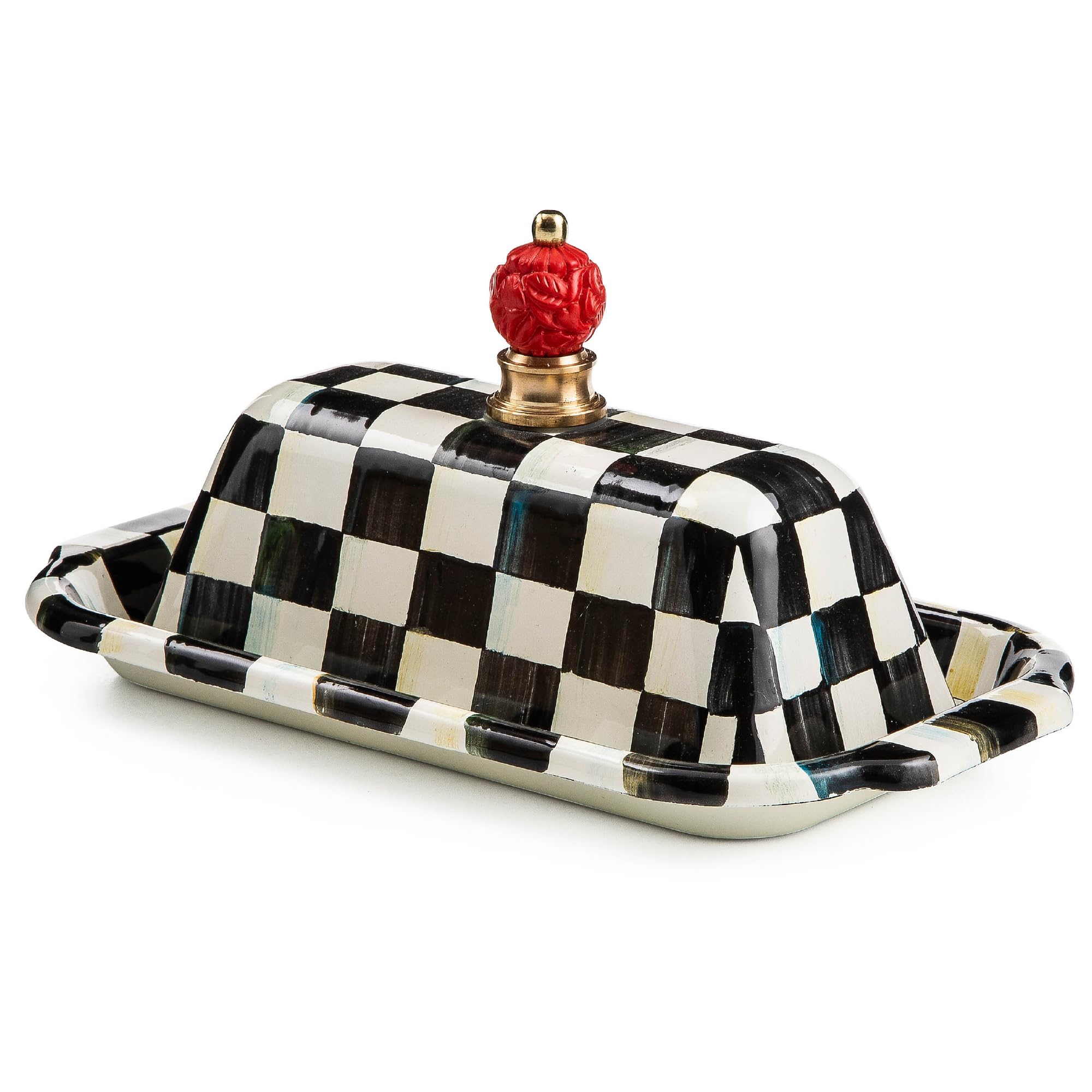 MacKenzie-Childs front view showing Courtly Check and easy-access lid benefit