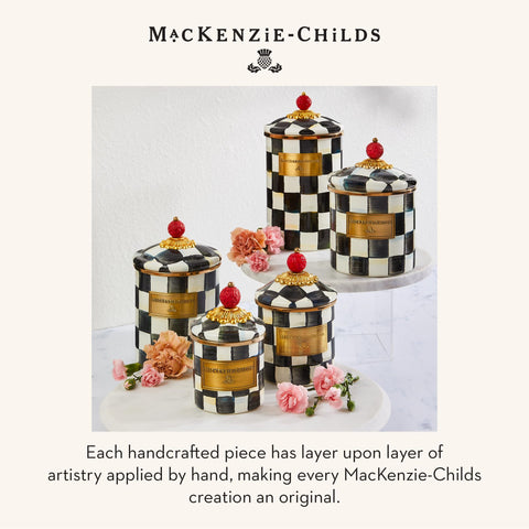MACKENZIE-CHILDS canister on kitchen counter styling a coffee bar with personality