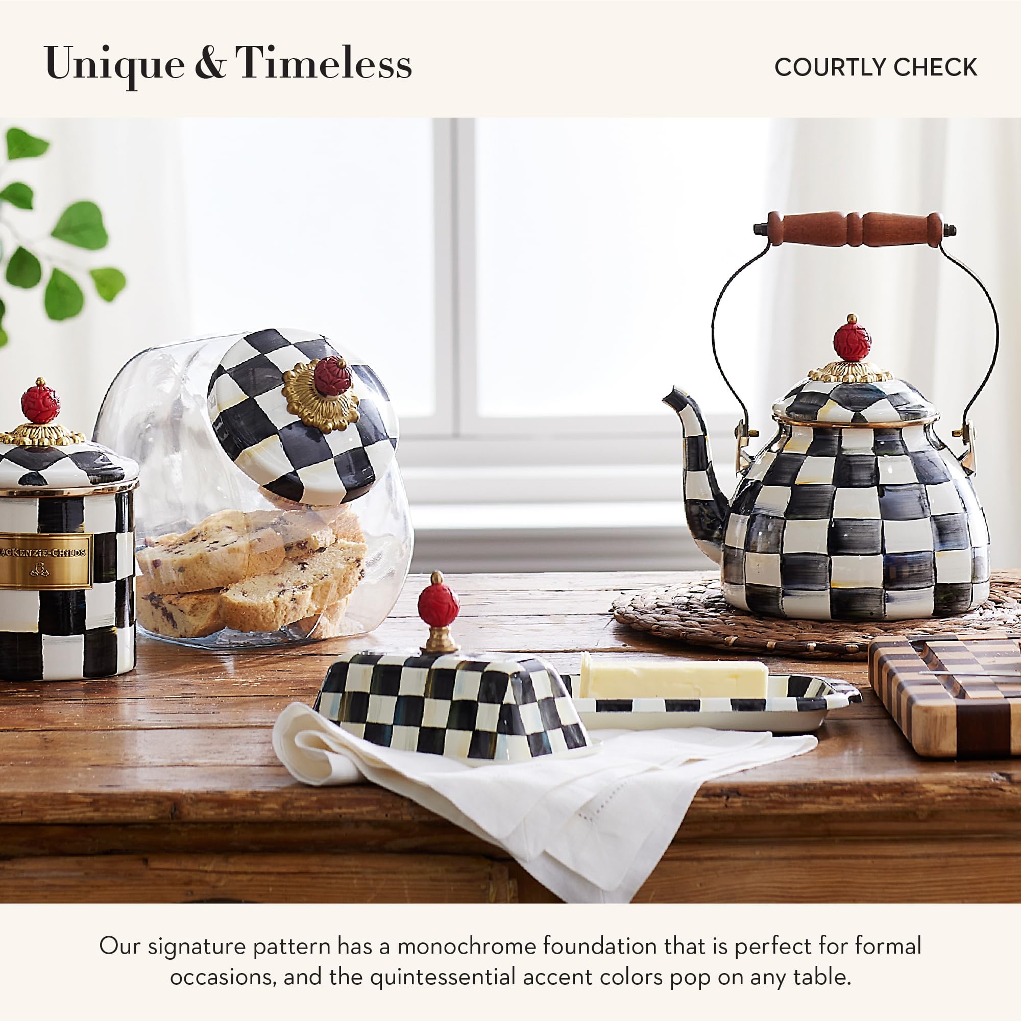 MacKenzie-Childs close-up of Courtly Check pattern adds timeless visual appeal