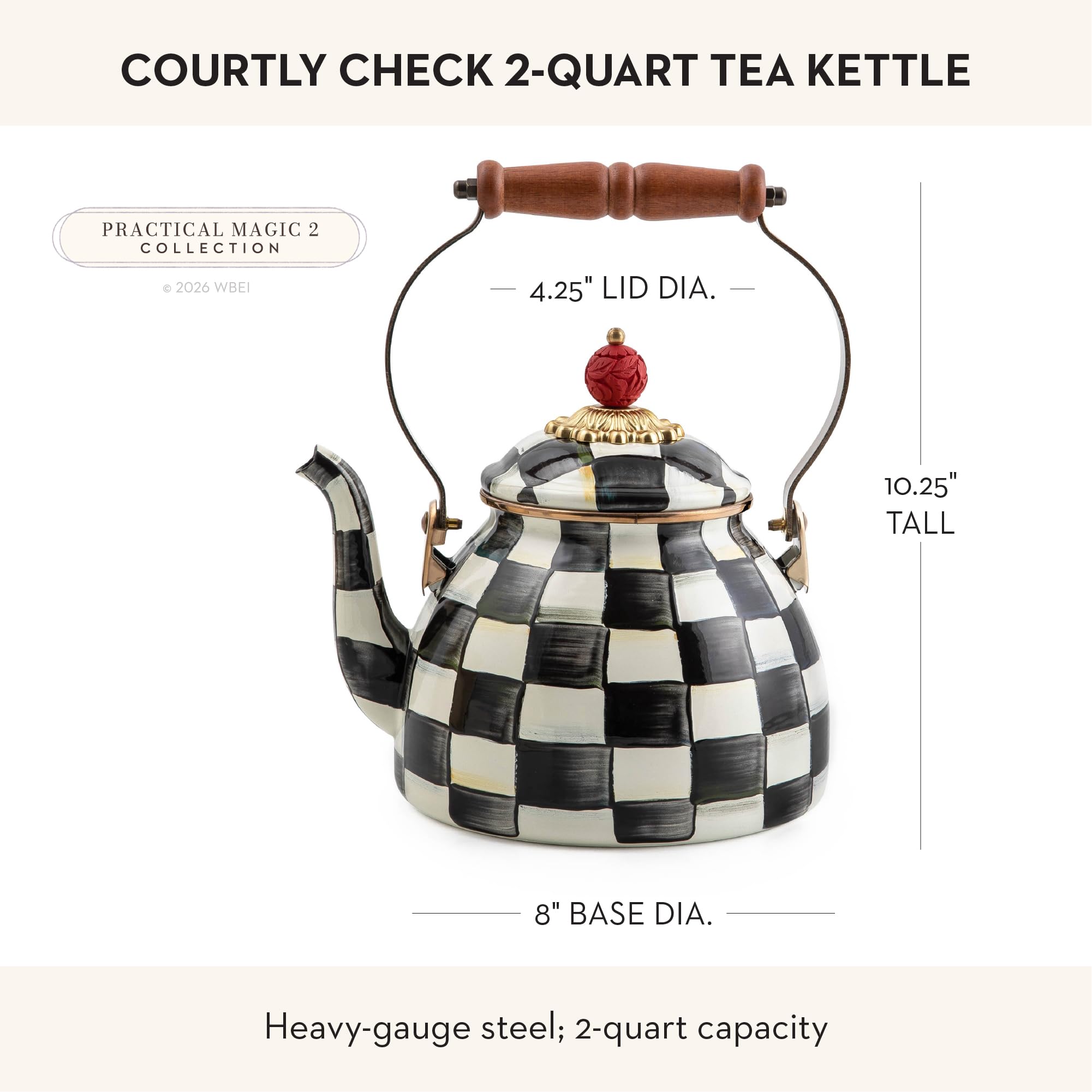 MACKENZIE-CHILDS kettle on stove in kitchen showing decorative functionality