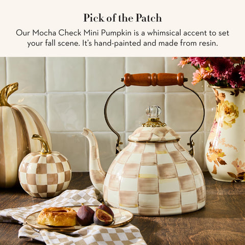 MACKENZIE-CHILDS side profile of mini pumpkin highlighting shape and glossy finish