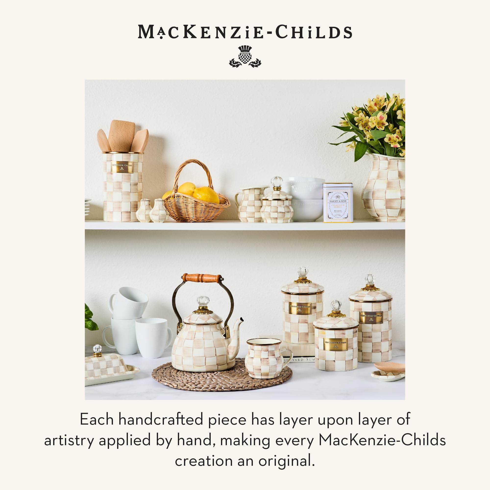 MACKENZIE-CHILDS packaging and label displayed for gifting and presentation benefit