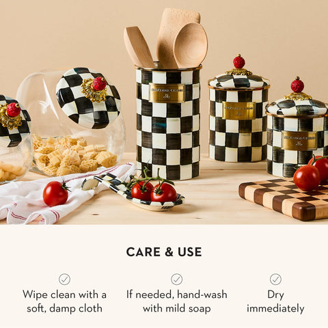 MACKENZIE-CHILDS Courtly Check pattern detail emphasizes timeless style