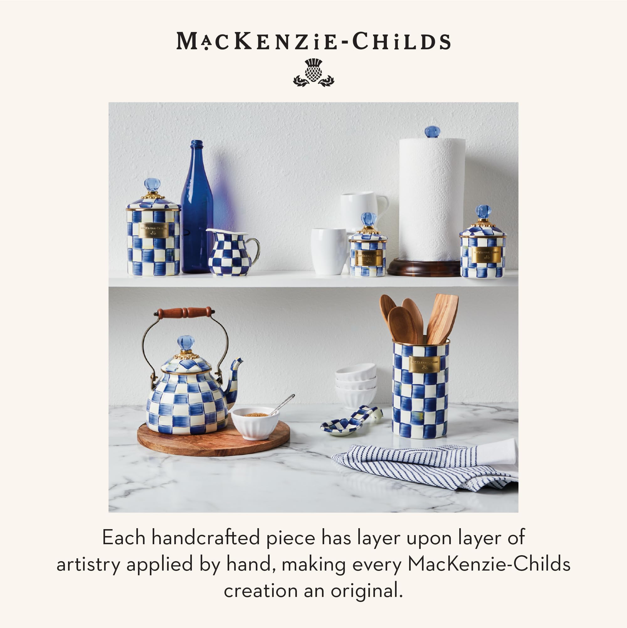 MACKENZIE-CHILDS gift-wrapped holder presented as an elegant kitchen present