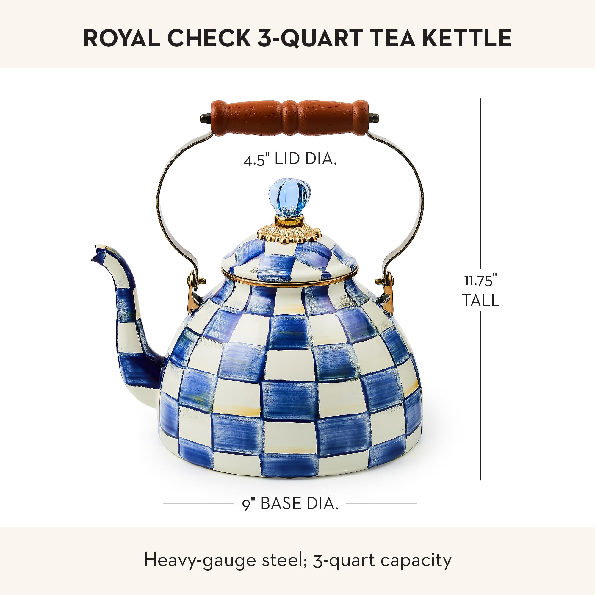 MACKENZIE-CHILDS glaze detail showing hand-painted blue-and-white checks