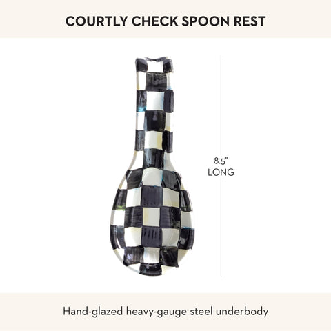 MACKENZIE-CHILDS spoon rest next to utensil illustrates practical size