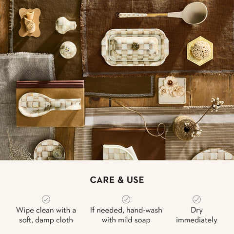 MACKENZIE-CHILDS spoon rest label and glossy finish highlight craftsmanship
