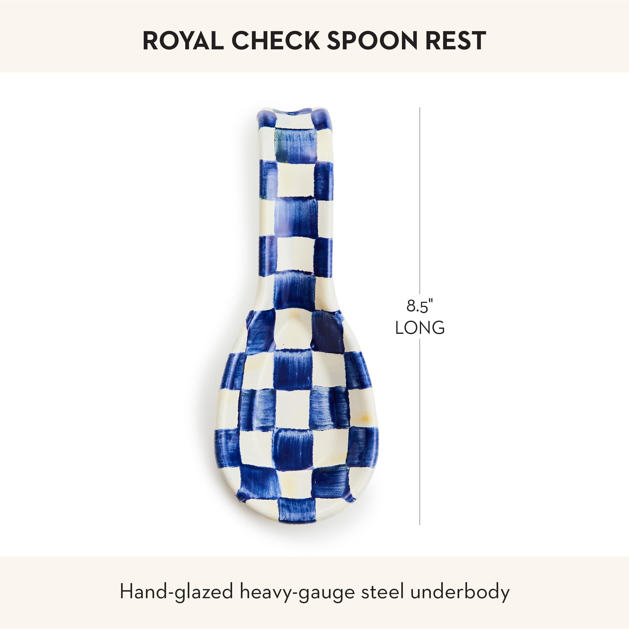 MACKENZIE-CHILDS spoon rest beside standard spoon showing size and practical fit