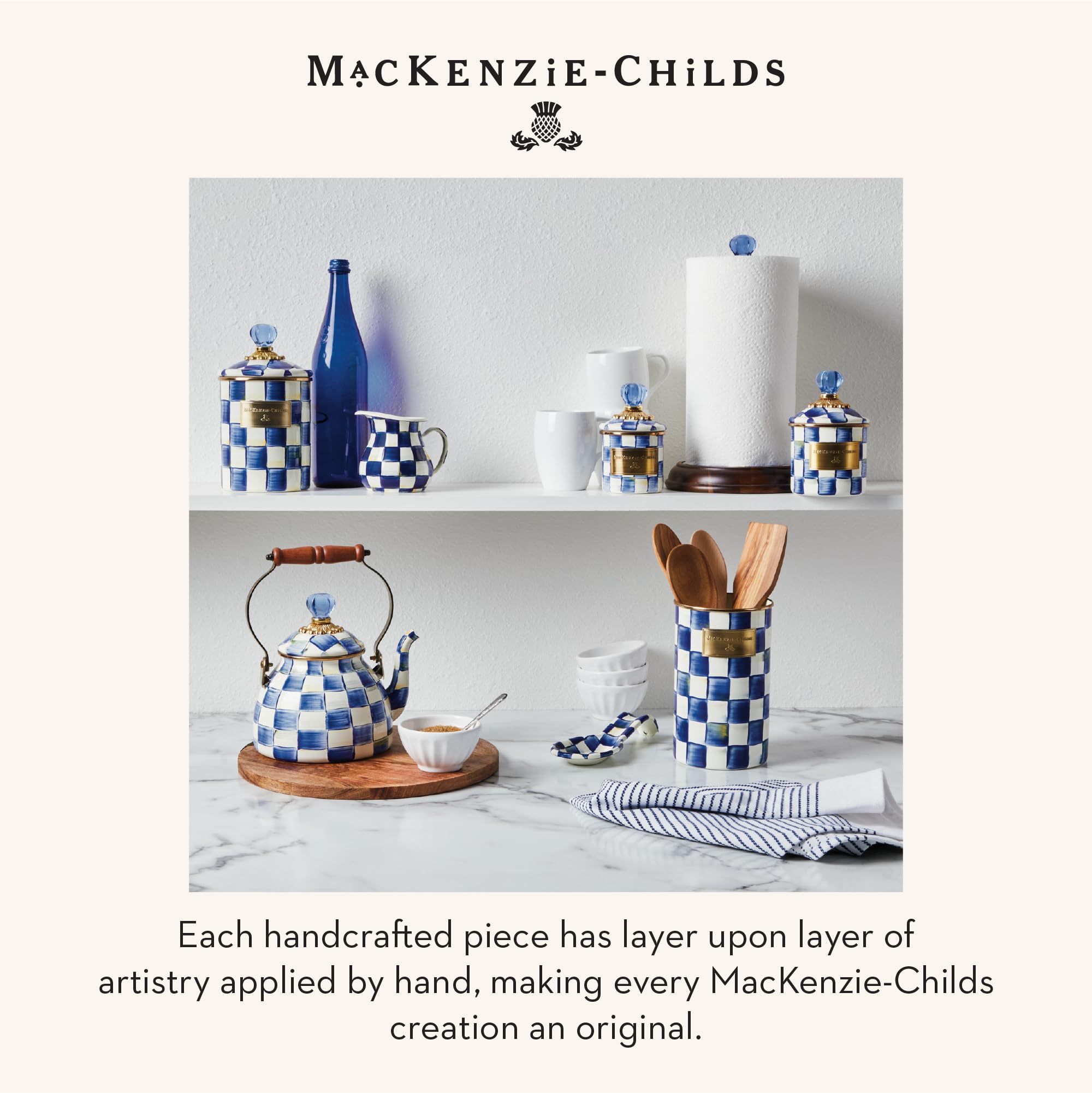 MACKENZIE-CHILDS spoon rest styled on counter adding decorative charm and functionality