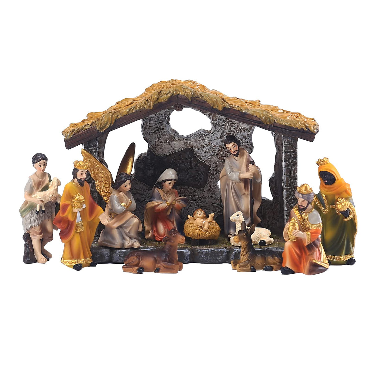 MACLARONX front view of stable and all 12 pieces showing complete scene and display flexibility