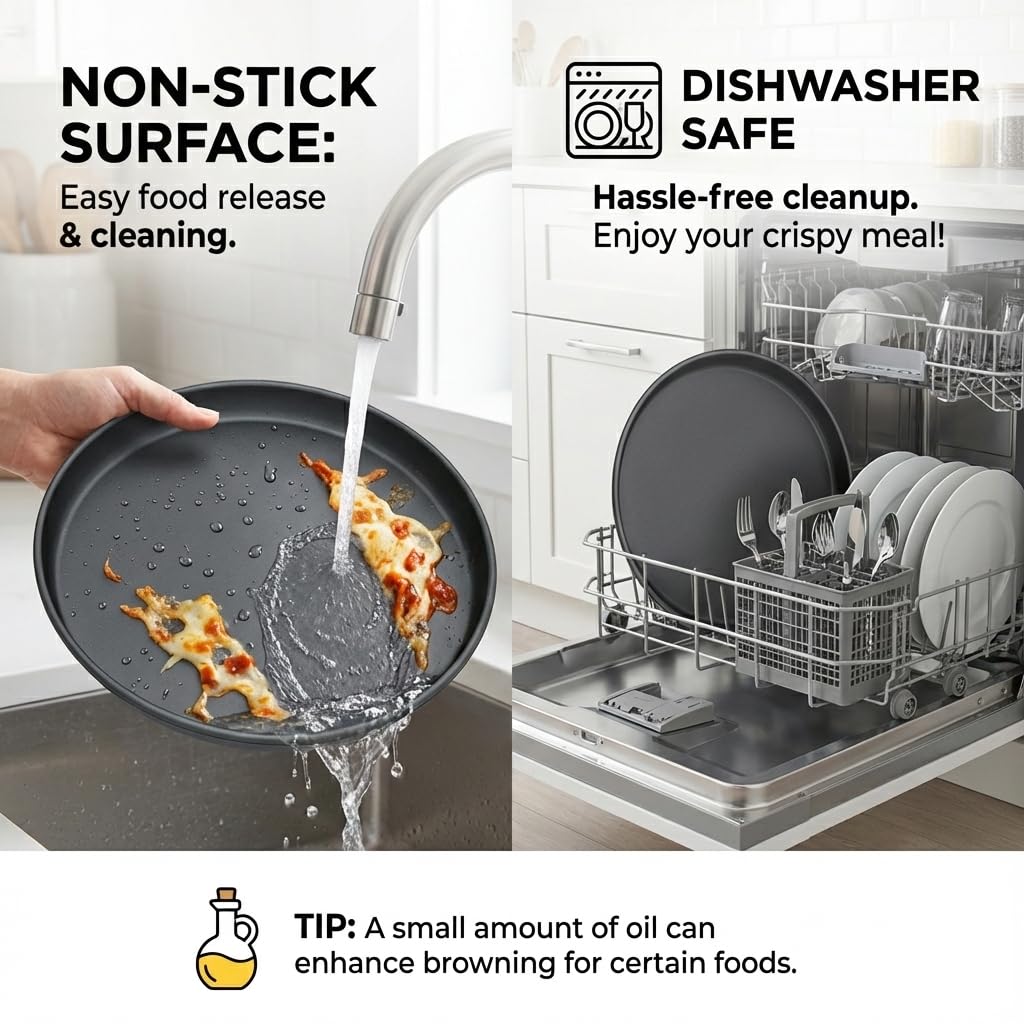 MACONEE pan next to a hand for scale showing portable 12-inch size advantage