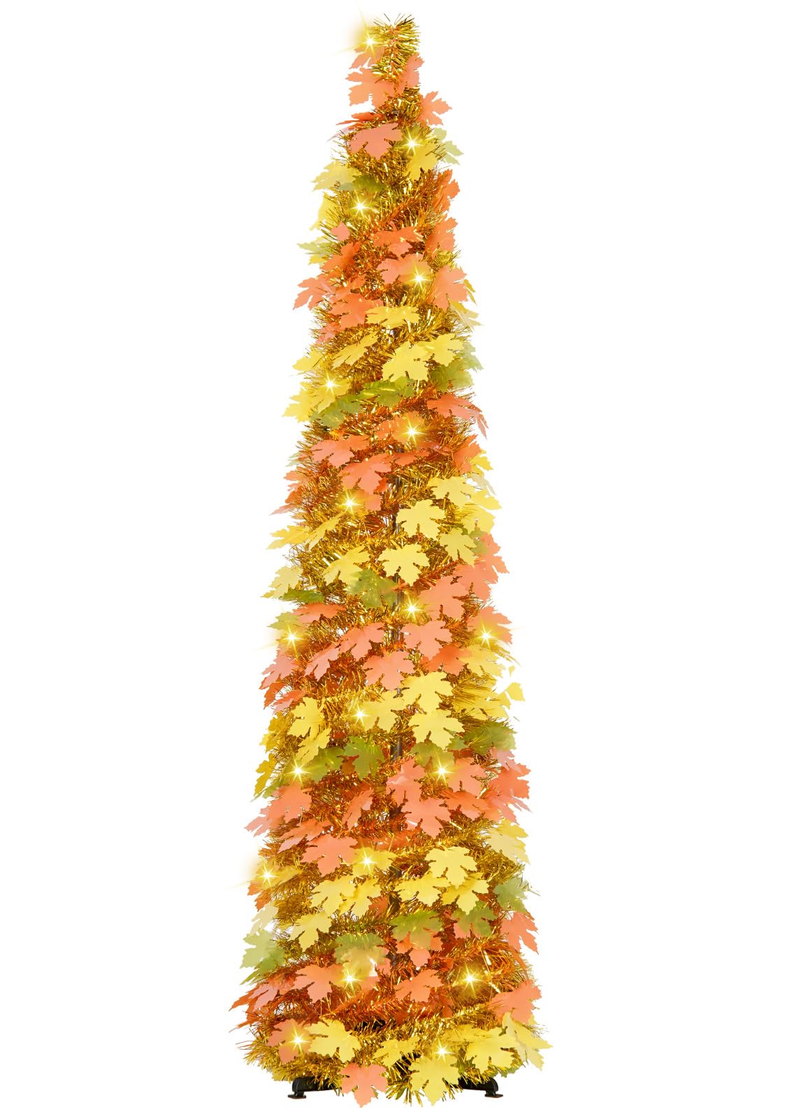 MACTING 5FT fall tree front view showing warm LEDs and maple leaves for cozy decor
