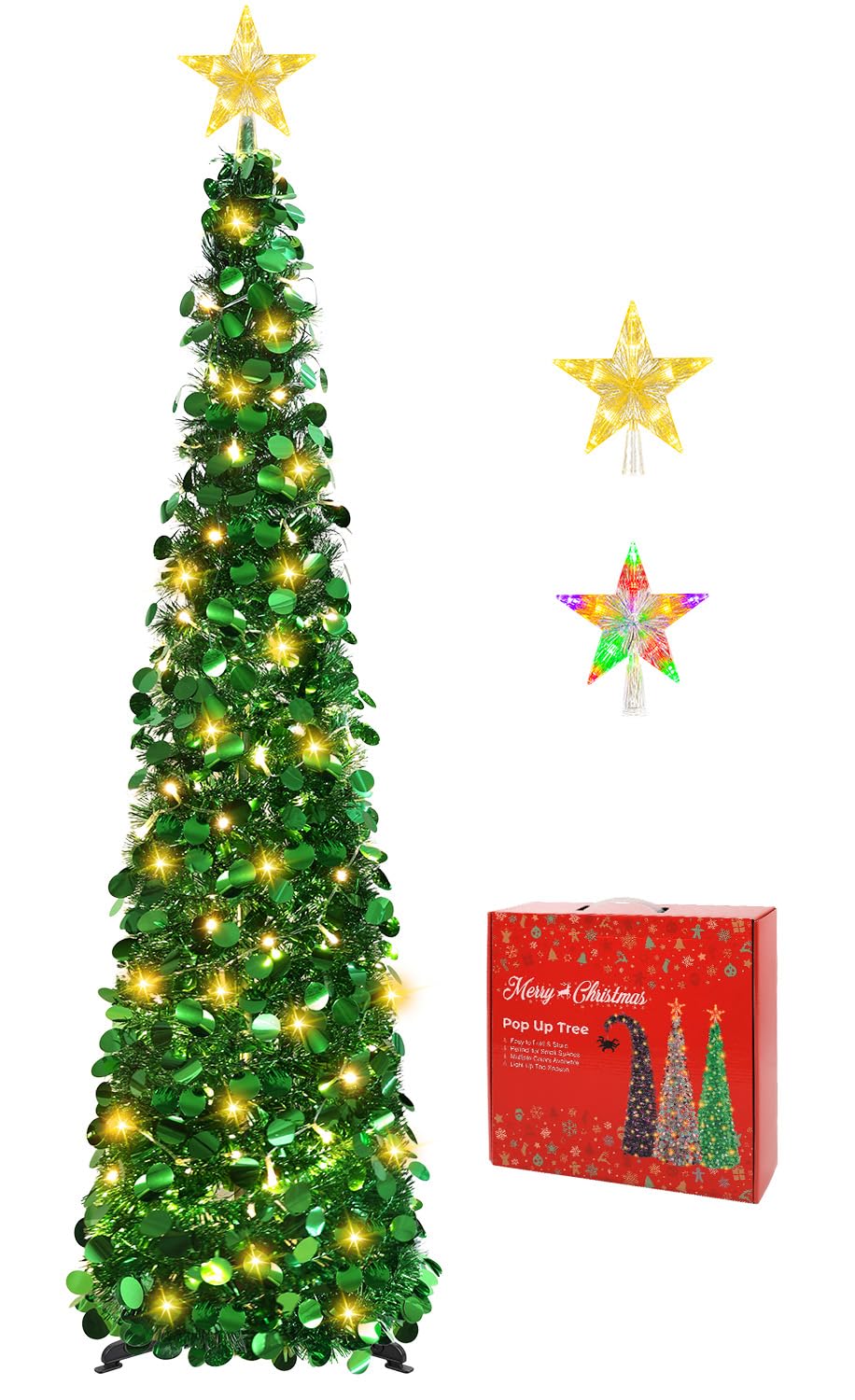 MACTING 5FT tree front view showing slim profile and festive presence