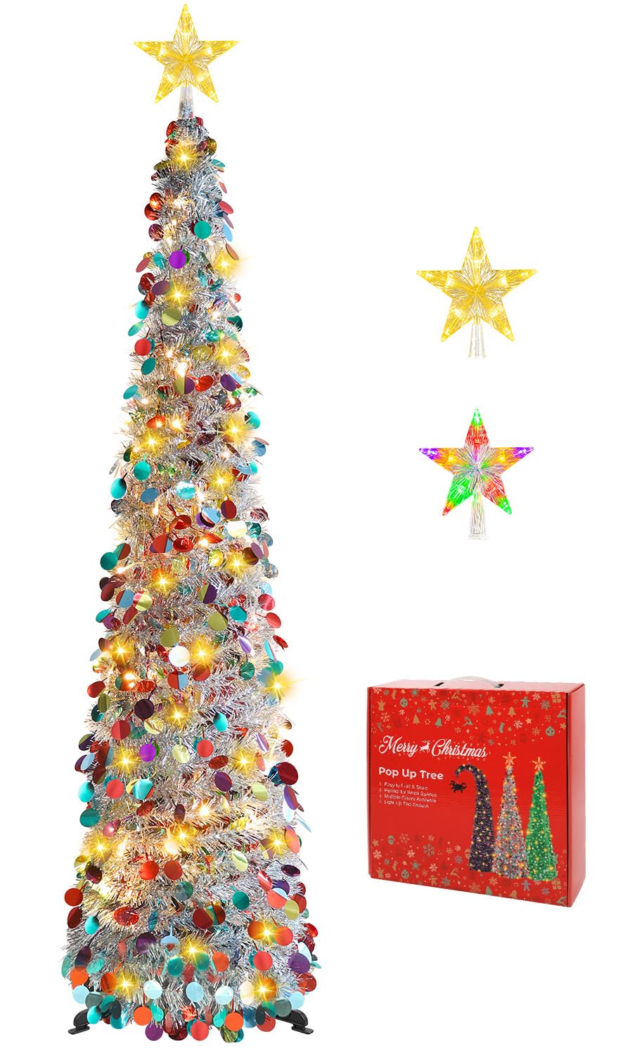 MACTING front view of 5FT tree showing full illuminated profile and festive appeal