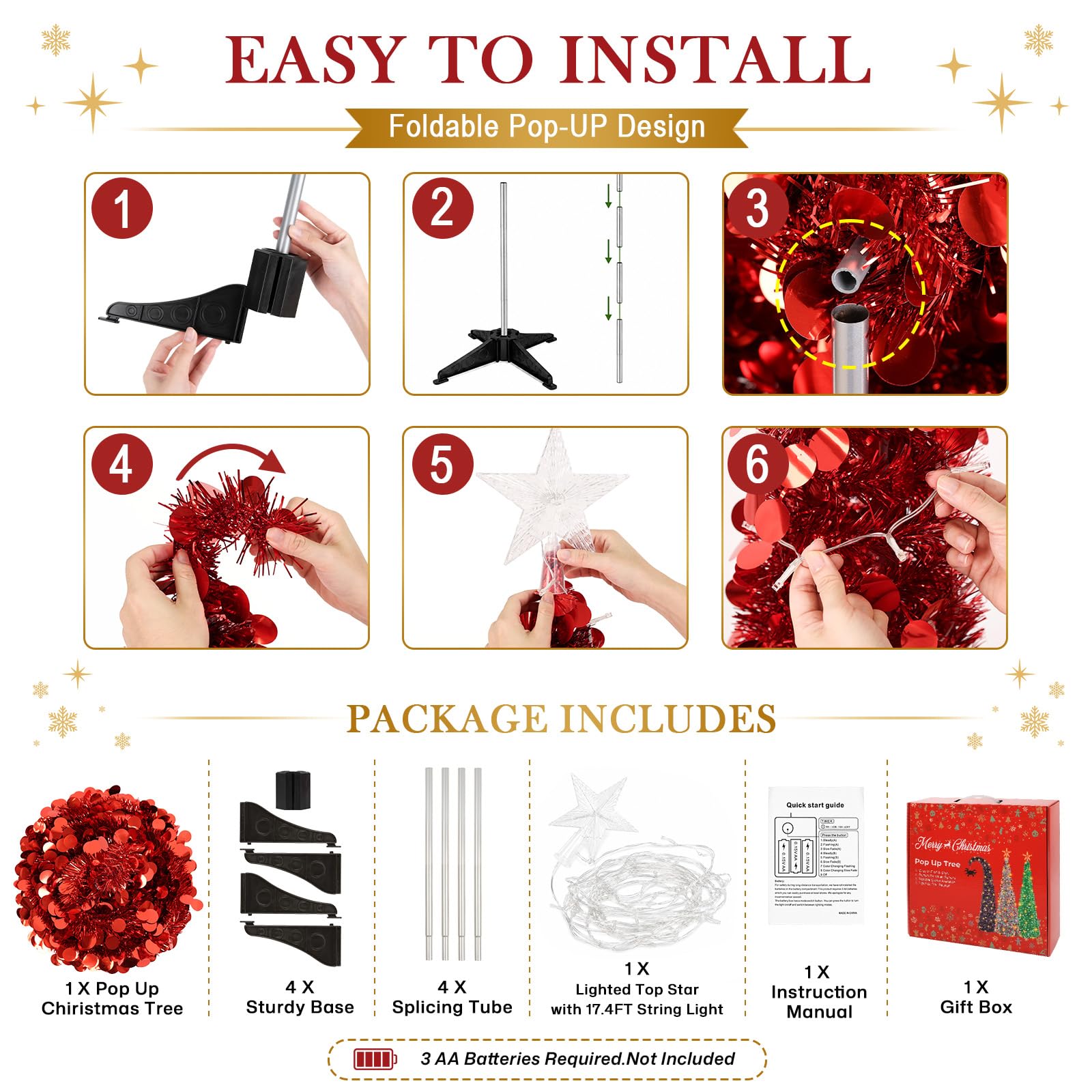 MACTING red PVC tinsel and sequin leaf texture detail, reflective sparkle for better light return