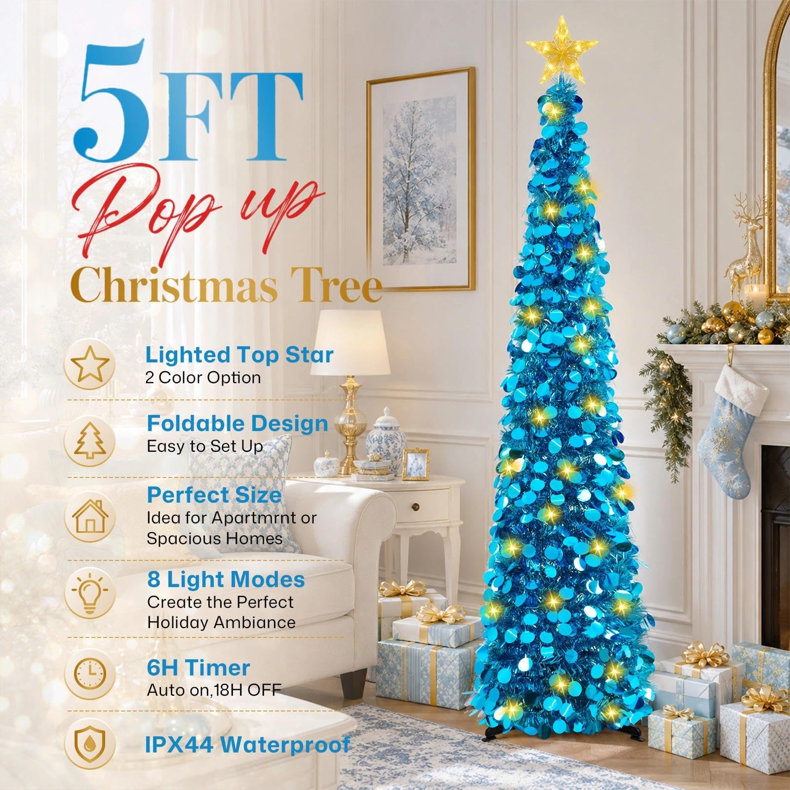 MACTING lit tree detail with twinkling lights showing ambience and mood benefit