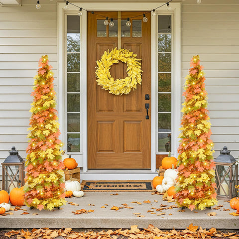 MACTING styled on a porch with pumpkins showing versatile outdoor-friendly autumn staging