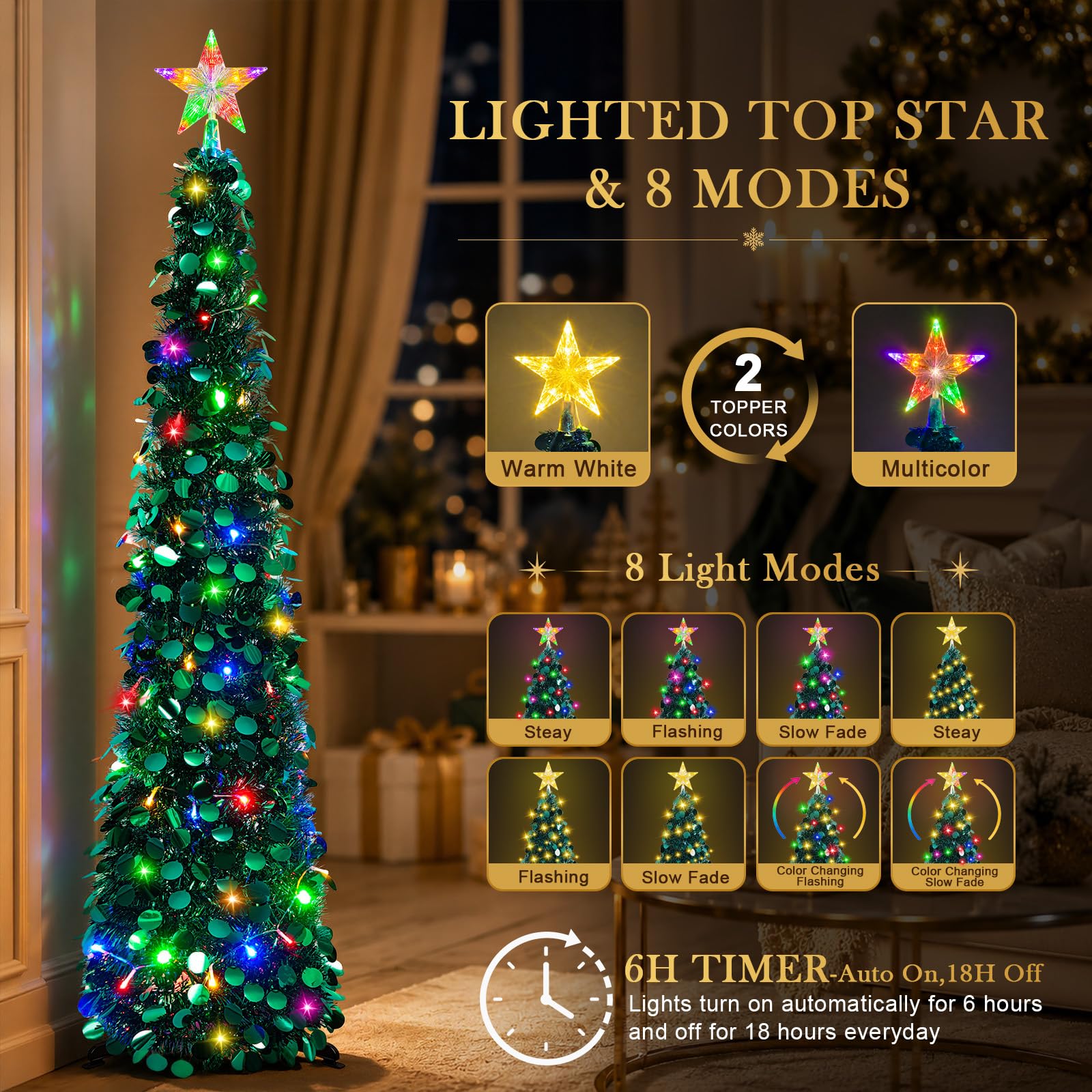 MACTING lighted star topper closeup highlighting bright topper for focal sparkle
