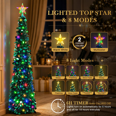 MACTING lighted star topper closeup highlighting bright topper for focal sparkle
