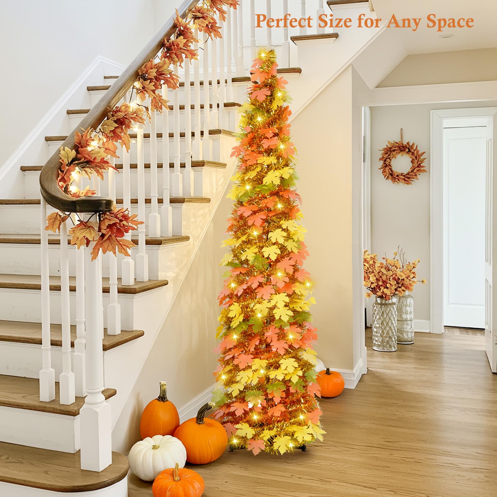 MACTING maple leaf close-up highlighting tinsel texture and autumn color accents
