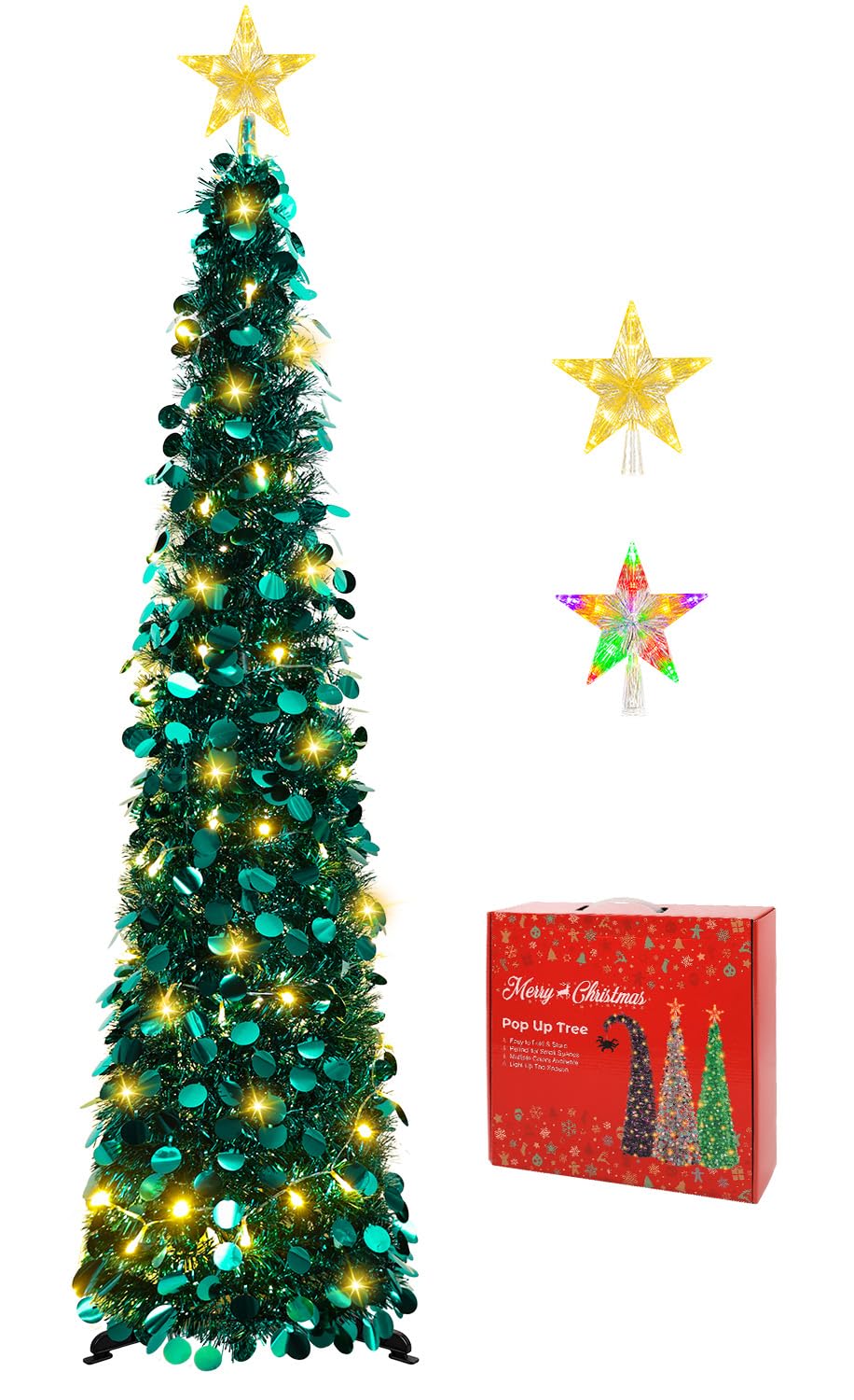 MACTING peacock green tree front view showcasing compact festive design and glow