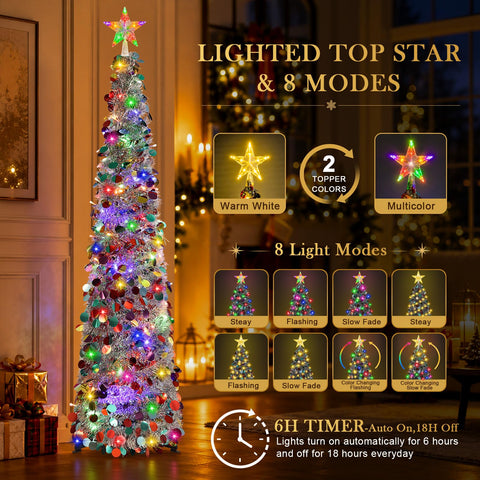 MACTING close-up of lighted top star showcasing bright LED focal point