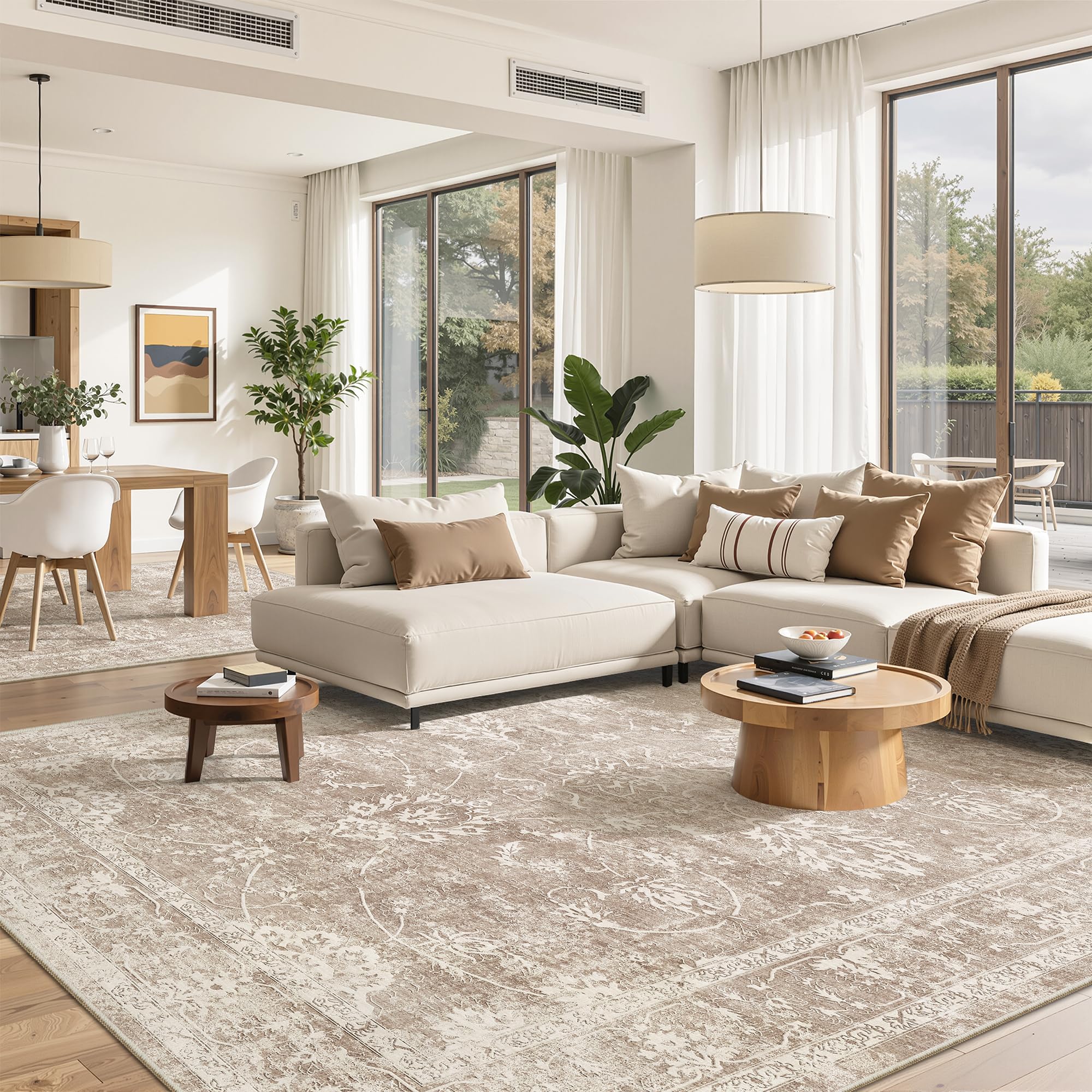 Madane front view of 8x10 rug showing neutral brown sand tones and modern benefit