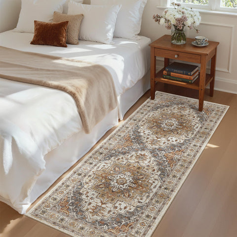 Madane front view of turmeric grey runner showing pattern and balanced tone for décor
