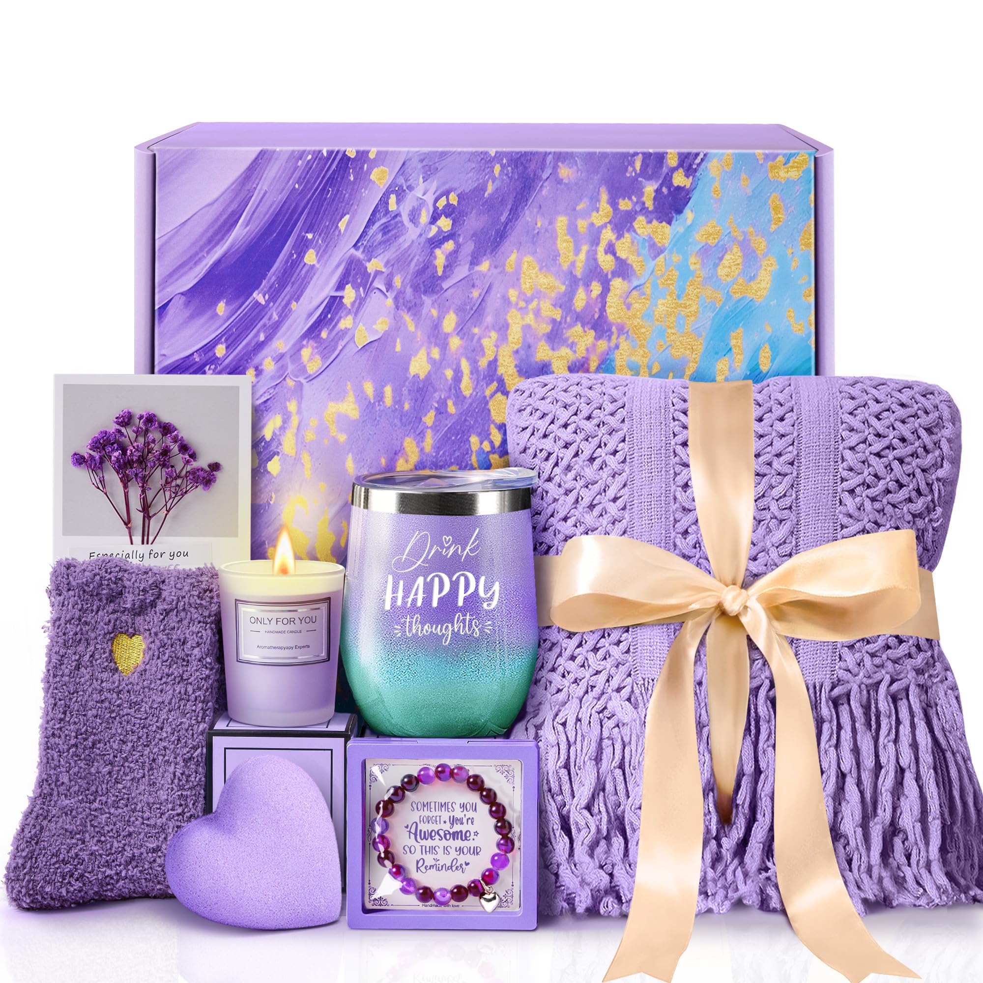 MADDIFY front view of purple gift box showing curated self care set