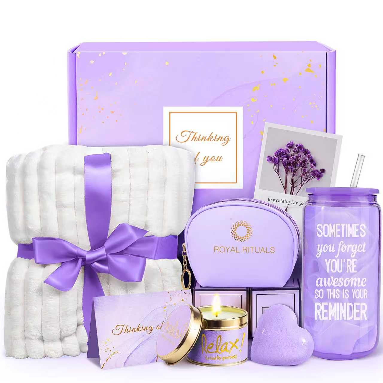 MADDIFY gift basket front packaging showing arranged present and greeting card benefit: ready-to-give