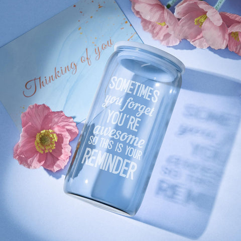 MADDIFY 16oz glass tumbler printed You Are Awesome with straw for daily hydration encouragement