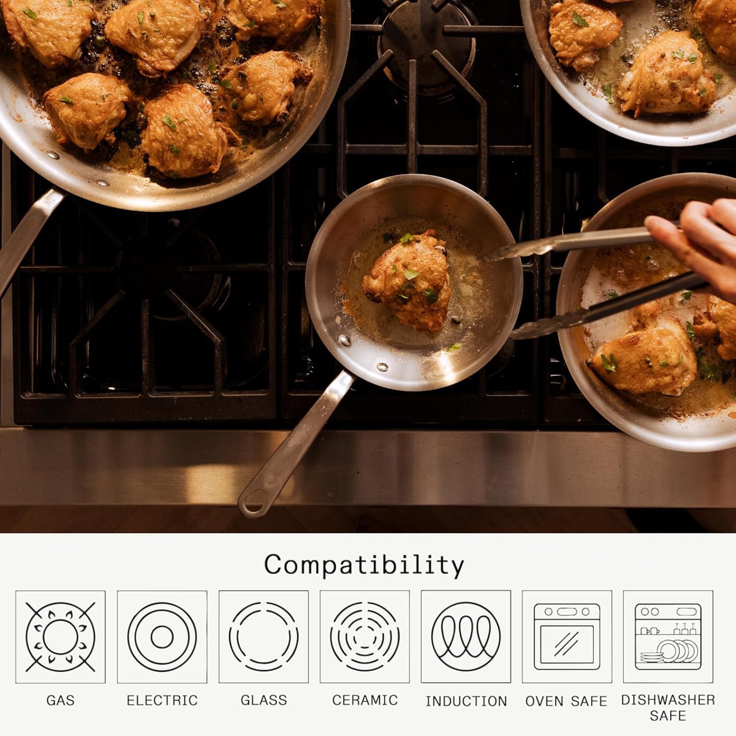 Made In 12-inch pan with family meal illustrating large-capacity cooking and even browning