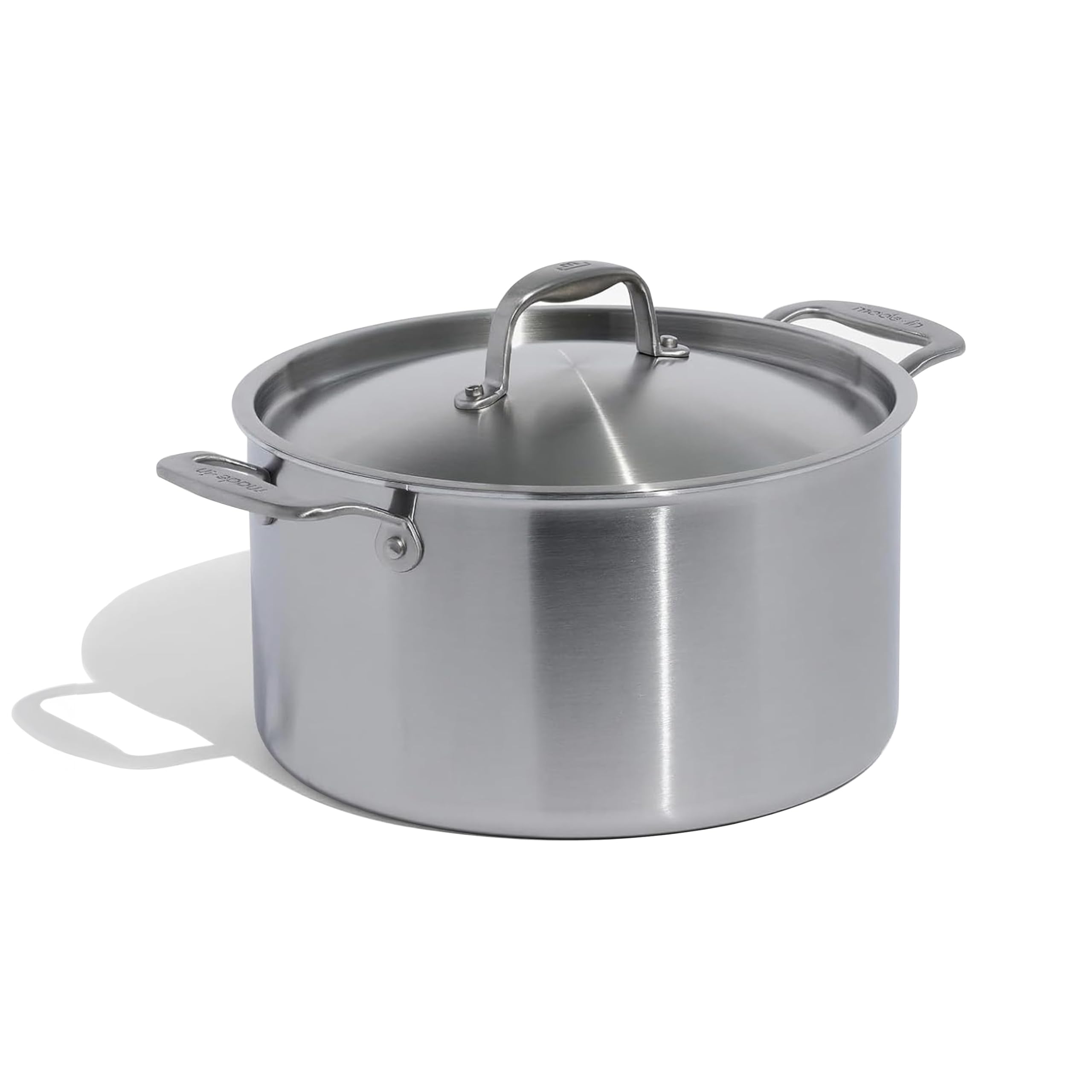 Made In 8 qt stock pot front view showing capacity and clean finish, durable performance