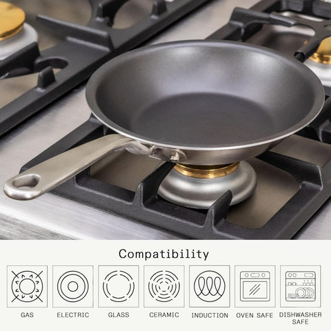 Made In pan bottom showing stainless-clad base for fast induction heating