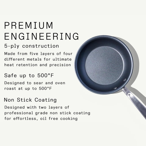 Made In pan handle close-up showing ergonomic balance and safe grip benefit