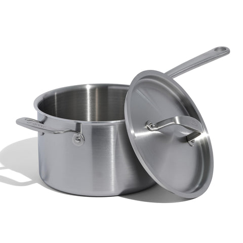 Made In front view of saucepan showing sleek profile and even heating