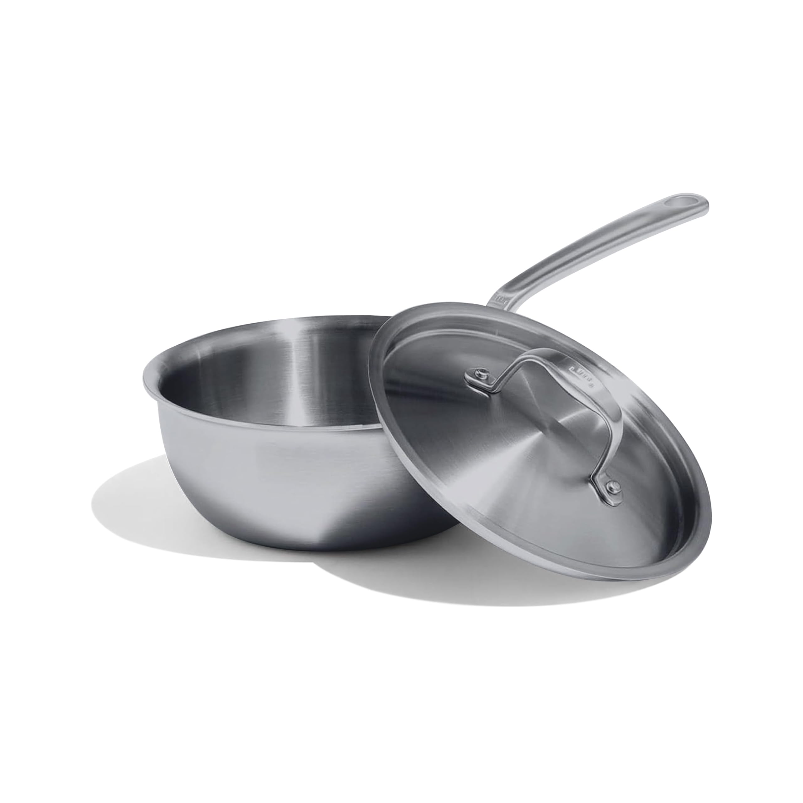 Made In saucier front profile showing polished exterior and rounded rim for efficient stirring