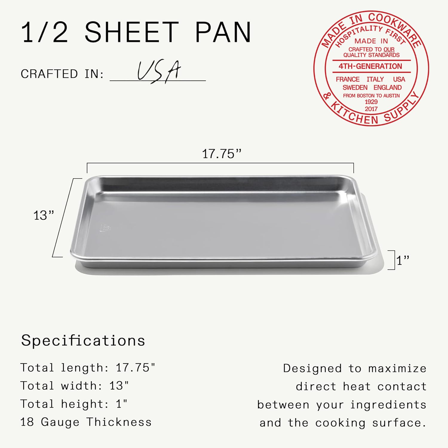 Made In pan beside oven rack for scale and correct fit in standard ovens
