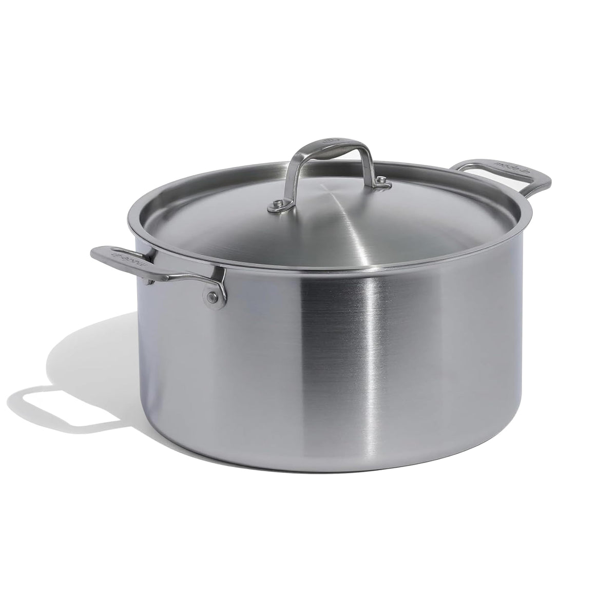 Made In stock pot front view showing polished finish and capacity benefit