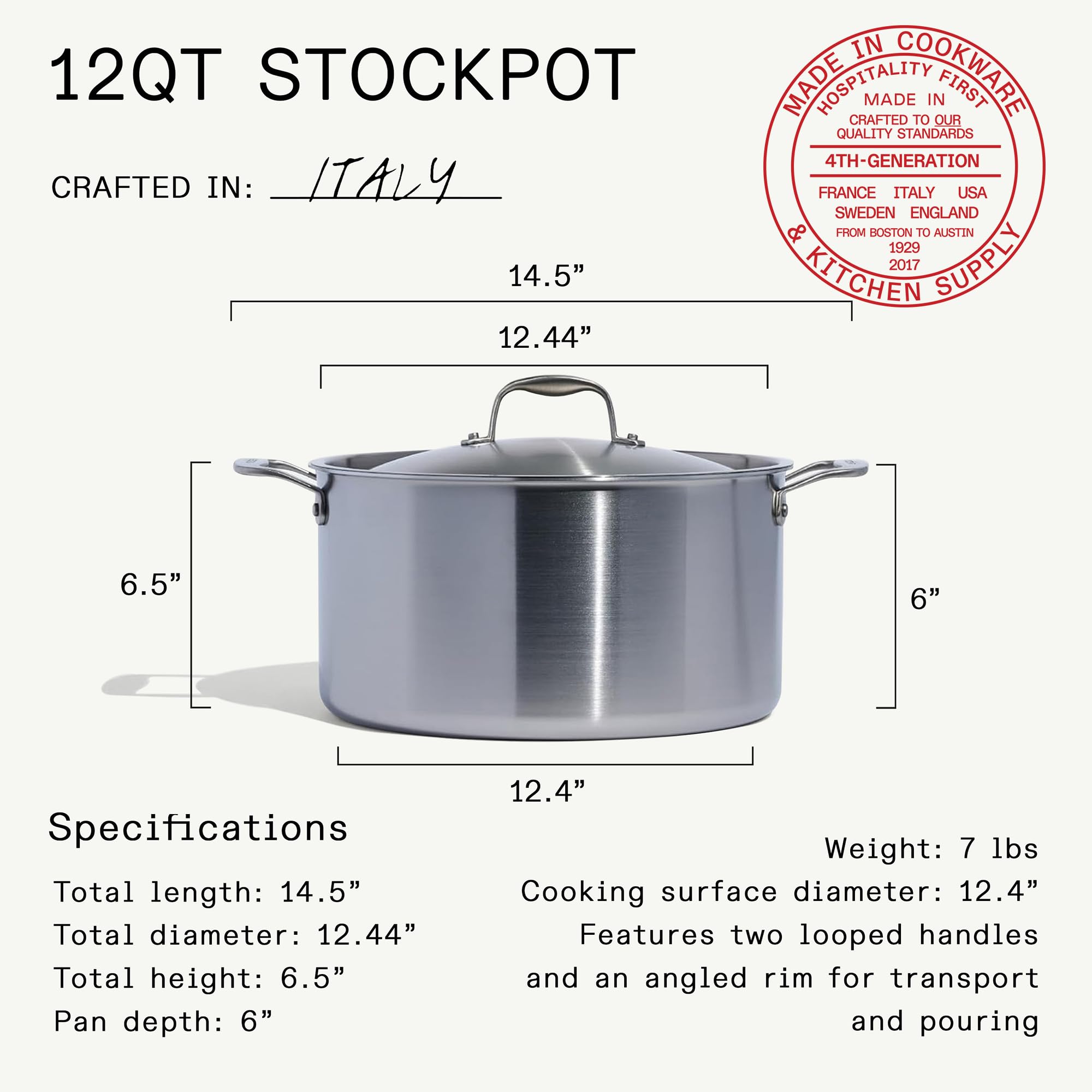 Made In pot side with handles showing sturdy grip and safe lifting benefit