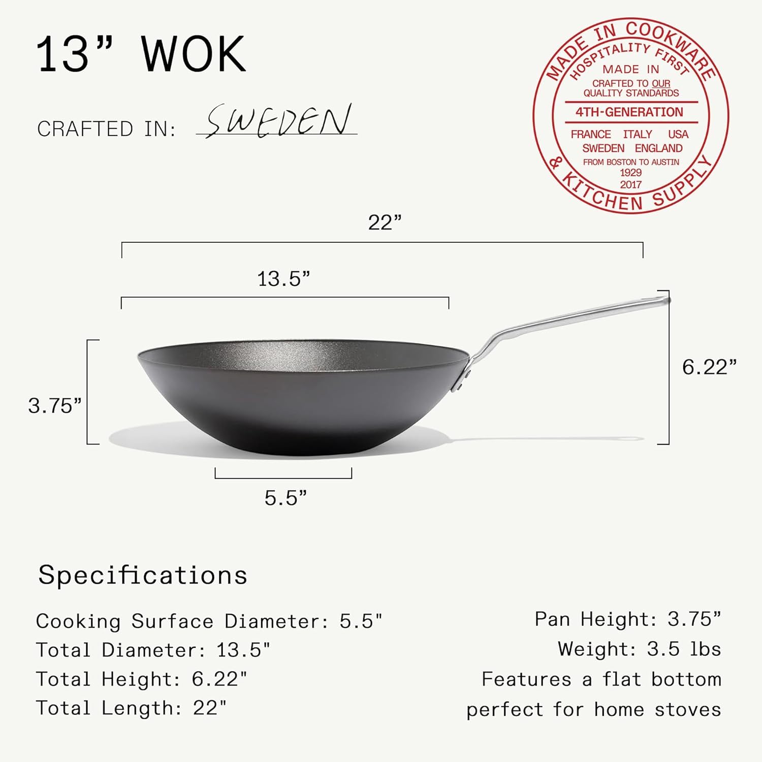 Made In wok side profile highlighting deep rounded shape and even walls