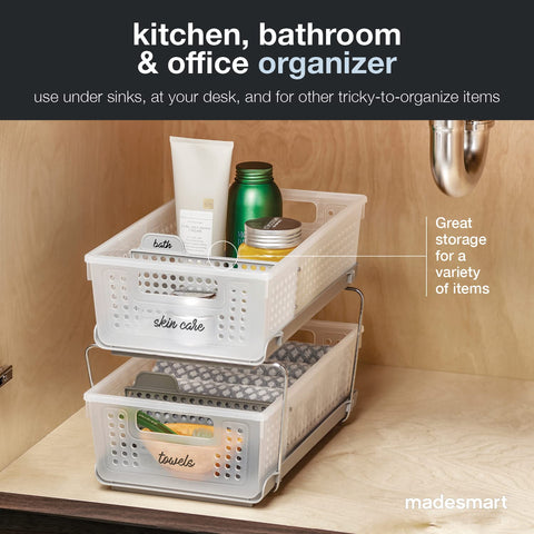 madesmart next to household items for scale showing compact footprint benefit fits small spaces