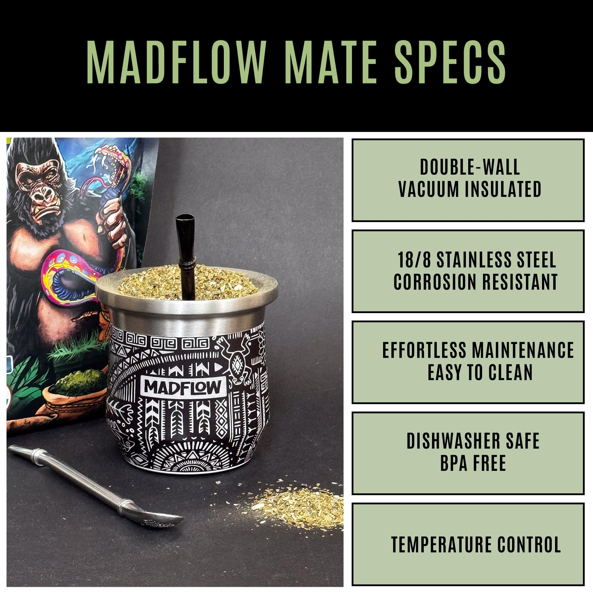 MADFLOW insulation cutaway illustration demonstrating double-wall vacuum retention
