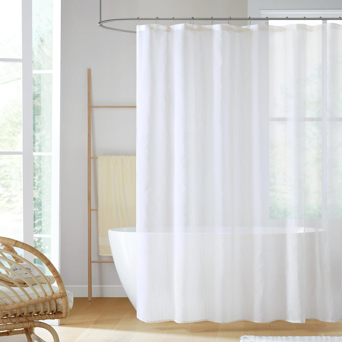 Madison Park front view of sheer white curtain showing striped texture and brightening effect