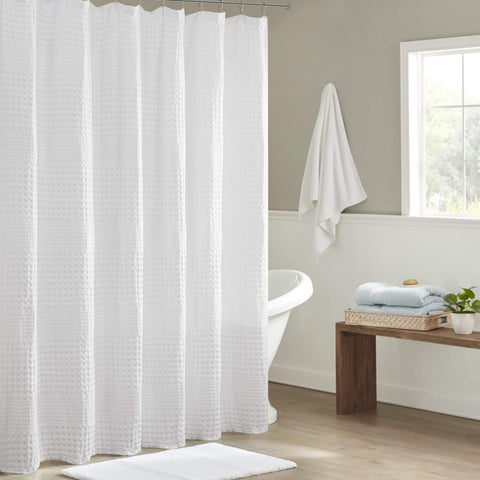 Madison Park Arlo front view showing spa-like white curtain benefit of fresh look