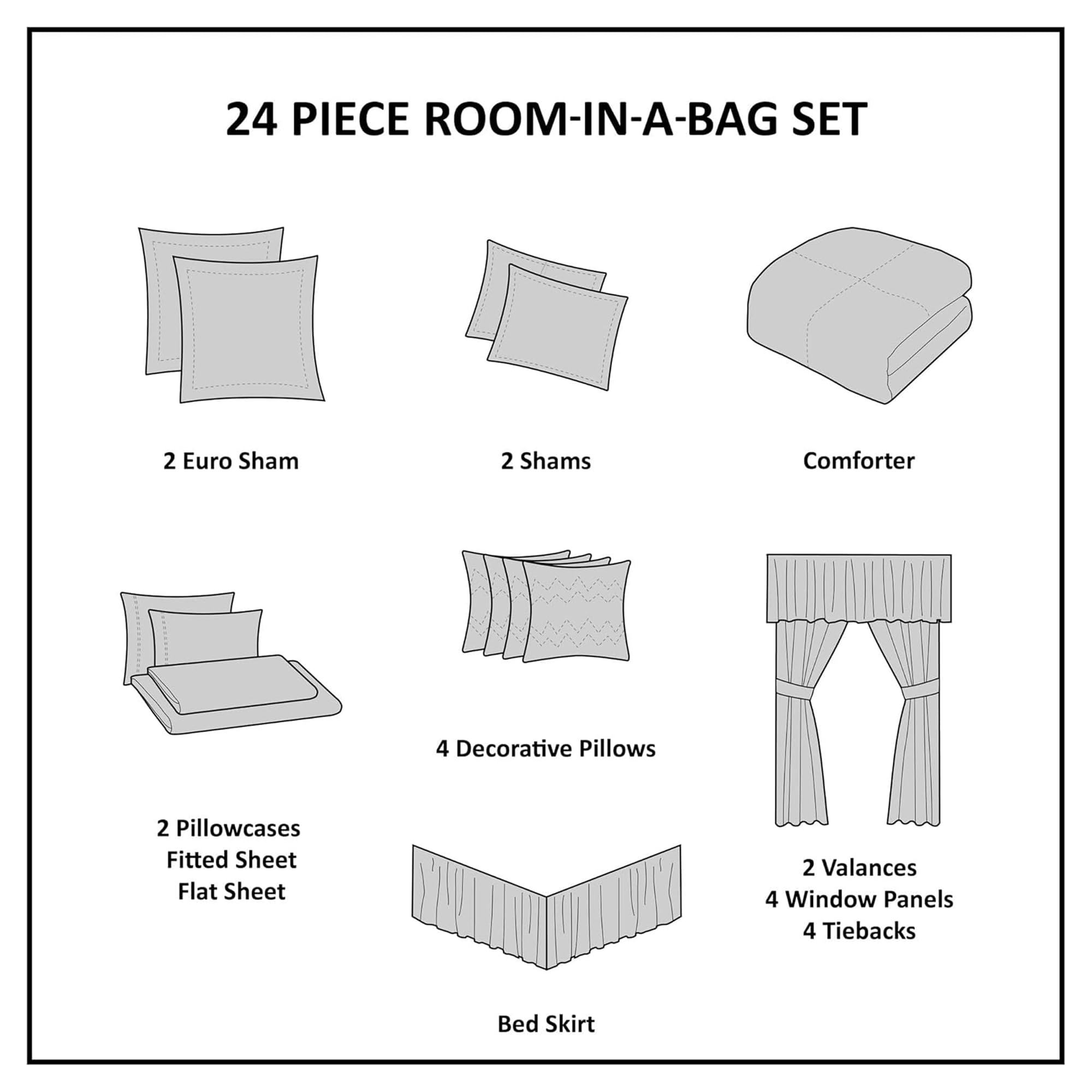 Madison Park bed skirt and included sheet set displayed for full bedding fit